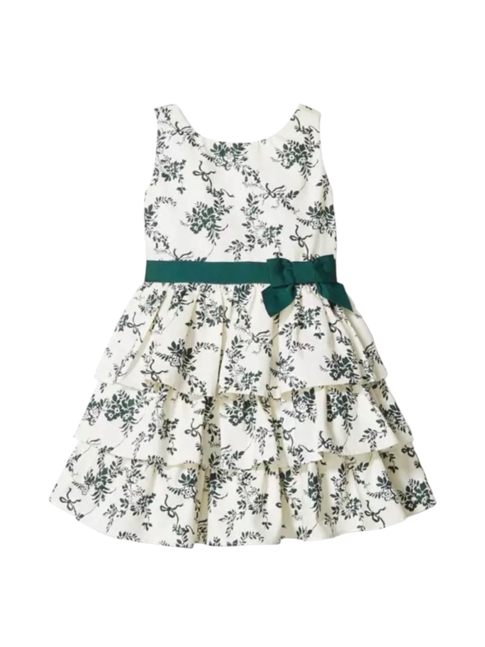 Janie and Jack | Green & White Floral Toile Tiered Dress